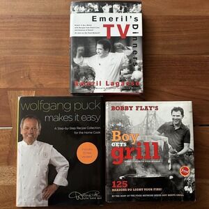 Bobby Flay Emeril Lagasse Wolfgang Puck Cookbook Lot 3 TV Chef Cookbooks